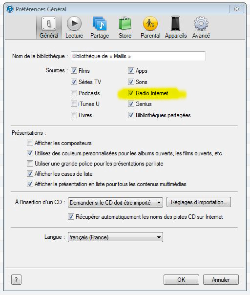 itunes, réglages, radios, internet, webradios, apple, liste de radios, netradios