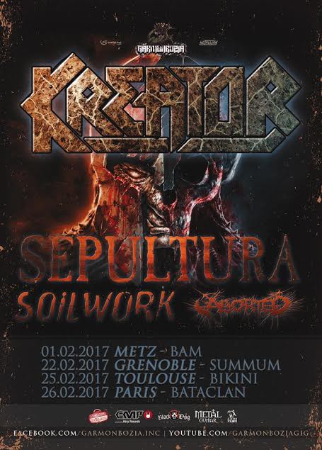 kreator, sepultura, soilwork, aborted, concerts, france, 2017