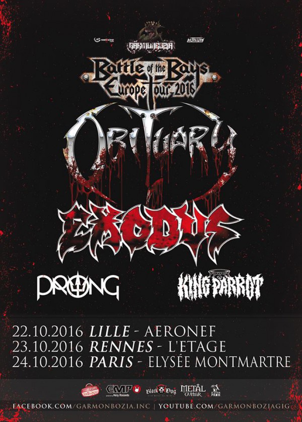 Obituary, exodus, prong, king parrot, concerts, france, 2016, metal, thrash, death
