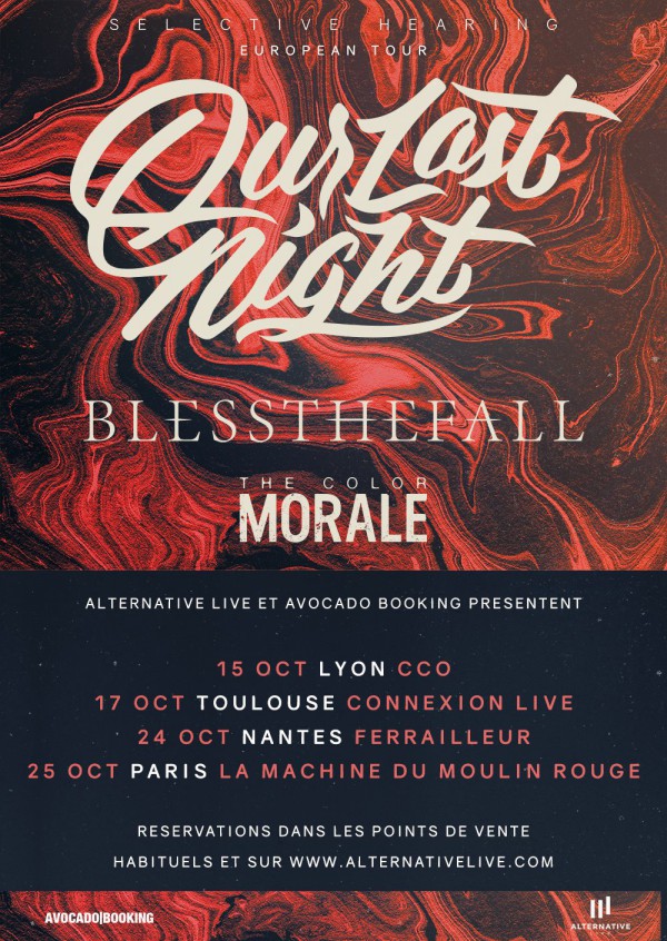 our last night, the color morale, blessthefall, rock, tournée, france, altenative
