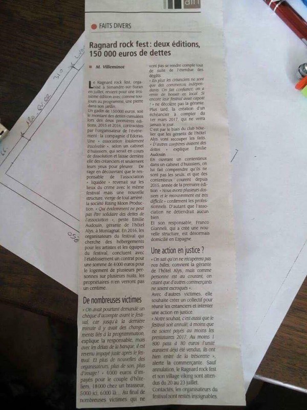 ragnard rock festival, article, dettes, annulation