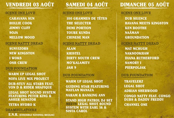 reggae sun ska, programmation complète, running order