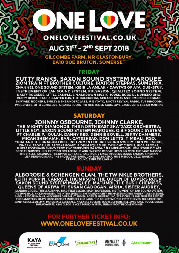 Line up - One Love Festival
