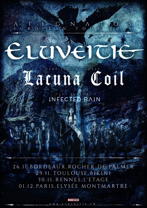 eluveitie, tournée 2019, lacuna coil, ategnatos, live nation
