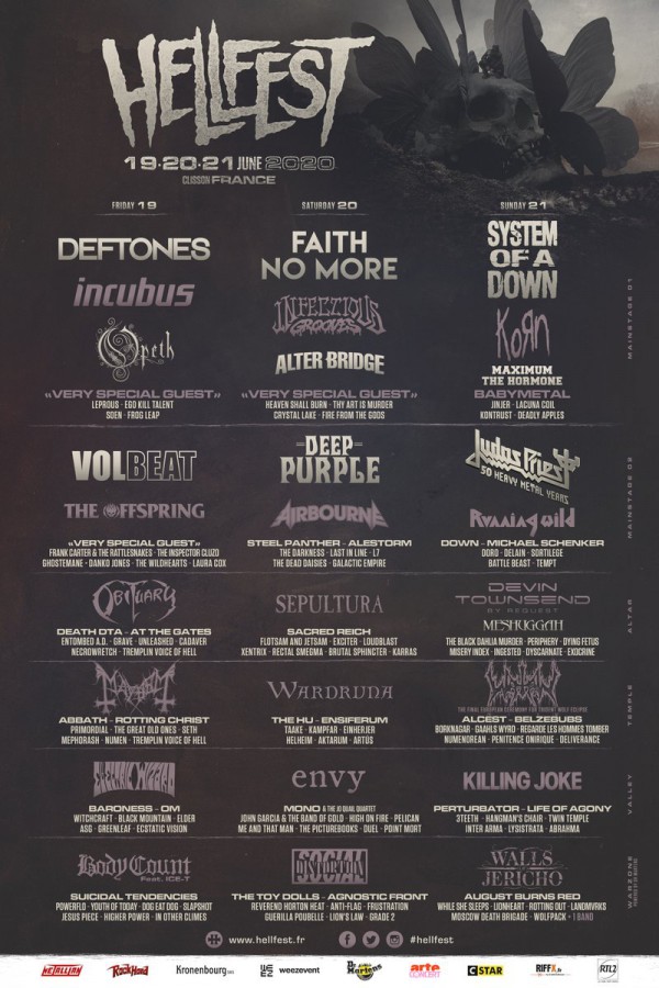 hellffest 2020, hellfest open air, clisson, affiche, line-up, deftones, faith no more, system of a down