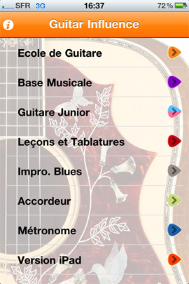 Application Guitar Influ pour iphone