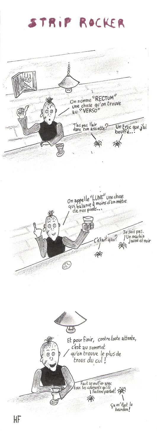 On nomme "RECTUM" une chose qu'on trouve au "VERSO", on appelle "LUNE" une chose qui balance à  moins d'un mètre de nos pieds... Et pour finir, contre toute attente, c'est au sommet qu'on trouve le plus de trous du cul !